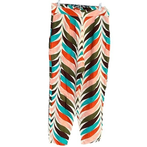 Anthropologie Hutch Raven Printed Tapered Trousers Women's Size 12 Linen Pants - Picture 5 of 10